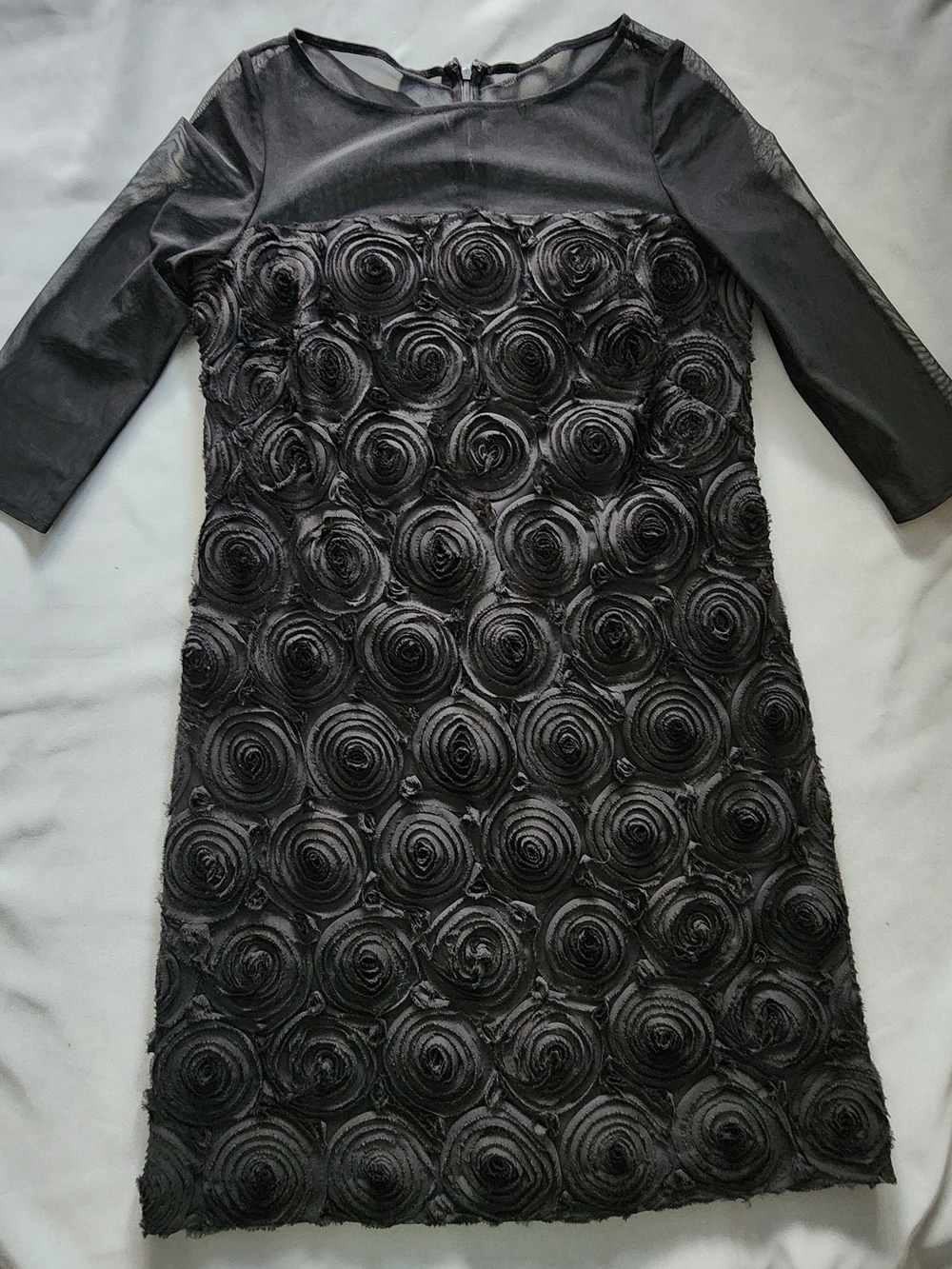 Adrianna Papell Black 3D Rosette Mesh Cocktail Dress Size 8